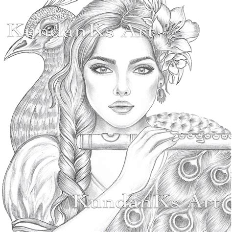 Art And Collectibles Digital Drawing And Illustration Adult Coloring Page Grayscale Vampire Woman