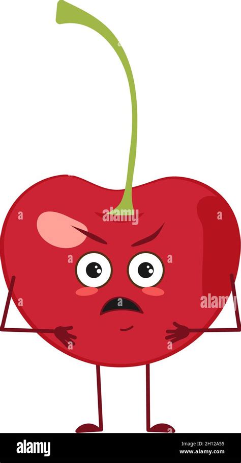 Cute Cherry Character With Angry Emotions Face Arms And Legs The Funny Or Grumpy Food Hero