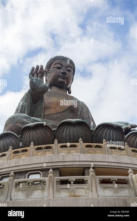 Tian Tan Buddha Or Big Buddha Statue In Hong Kong China Viewed From