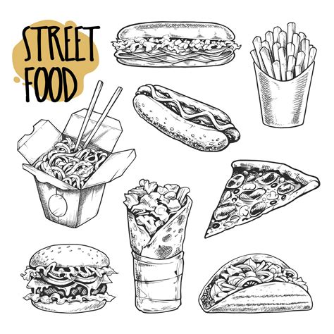 Street Food Retro Illustrations Vector Set 3132466 Vector Art At Vecteezy