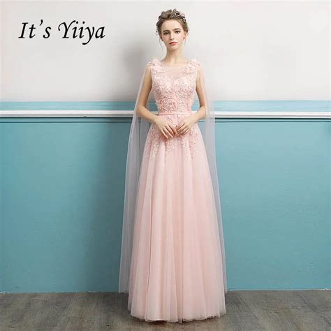 Its Yiiya Pink Illusion Backless Tulle Flower Evening Dresses Simples