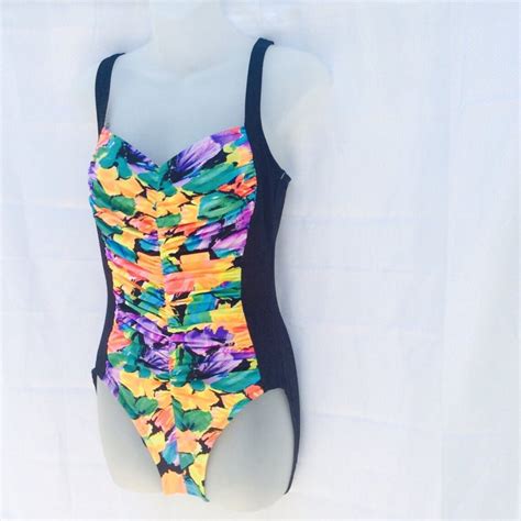 Vintage 90s Floral Swimsuit One Piece Bathing Suit Neon Etsy