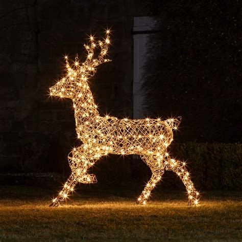 Lights4fun Outdoor Rattan Reindeer Christmas Decoration Pre Lit LED