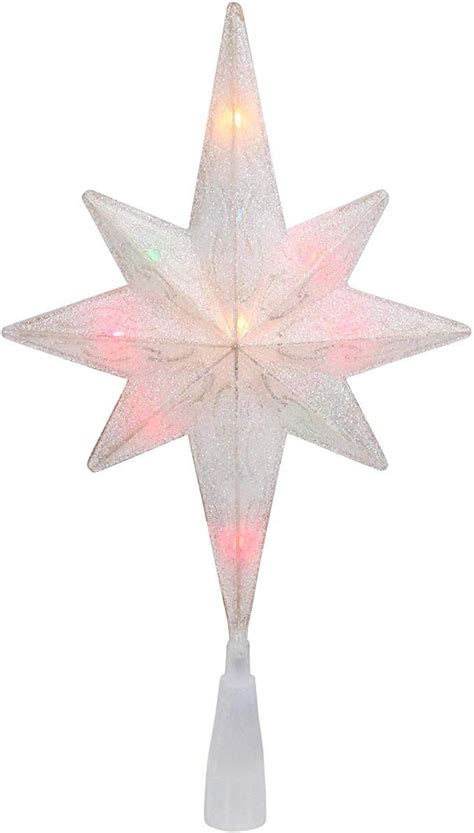 11 White Frosted Bethlehem Star With Gold Scrolling Christmas Tree