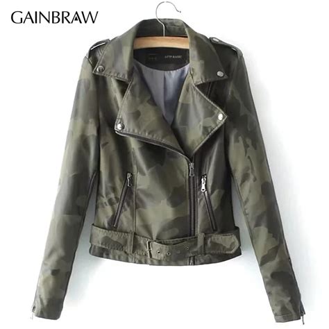 2017 New Fanshion Camouflage Jacket Women Pu Leather Camo Jacket Moto