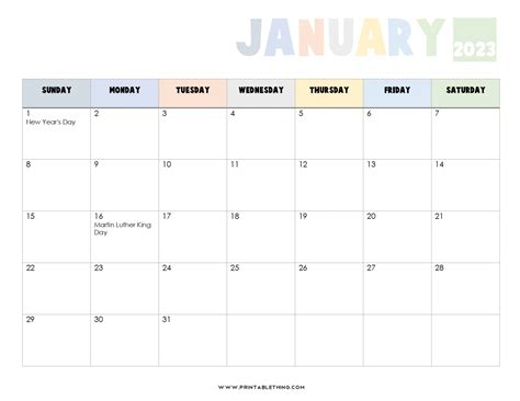 January 2022 Calendar Printable Pdf Us Holidays January 2023 2024