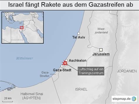 StepMap Israel fängt Rakete aus dem Gazastreifen ab Landkarte für
