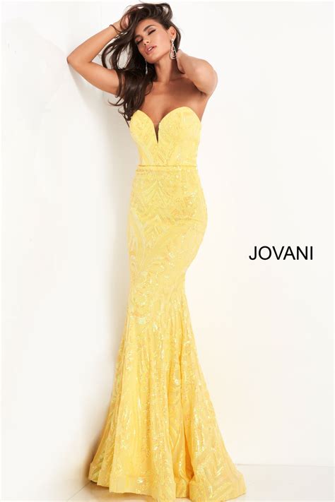 Jovani 03445 Yellow Plunging Neckline Sheath Prom Dress