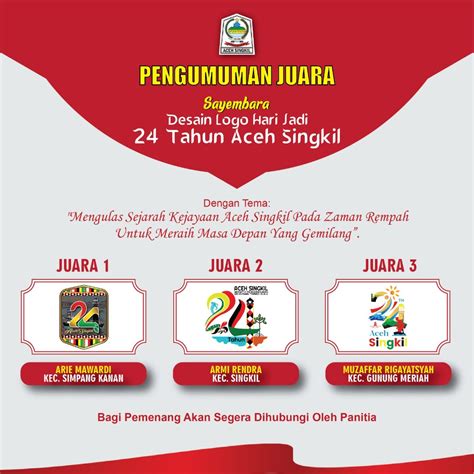 Pemkab Pj Bupati Beri Ucapan Selamat Kepada Tiga Pemenang Lomba Desain Logo HUT Aceh Singkil