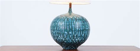 Mid Century Modern Turquoise Glaze Ceramic Table Lamp Danish Modern L A
