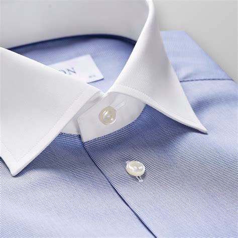 Blue Twill Shirt White Collar Slim Fit Eton Shirts Uk Mens