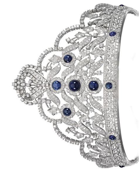 Sapphire And Diamond Tiara Designed As Graduating Open Work Foliate