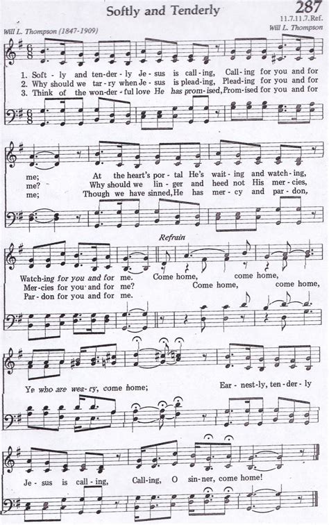 Softly And Tenderly Hymn Satb Christian Song Lyrics Gospel Song