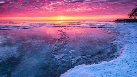 Pink Frozen Lake Sunset David Stoner