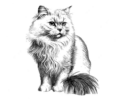 Premium Vector Fluffy Cute Cat Hand Drawn Sketch Vector Illustration