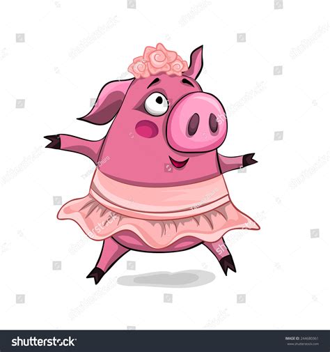 Vektor Stok Cute Cartoon Vector Pig Dancing Tanpa Royalti 244680361