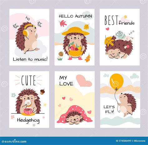 Hedgehog Printable Cards Cute Cartoon Hedgehogs Sleep In Love And