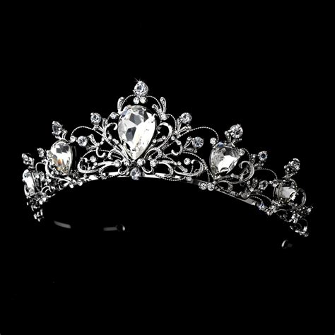 Antique Rhodium Silver Quinceanera Tiara Clear Rhinestone Crown Headpiece