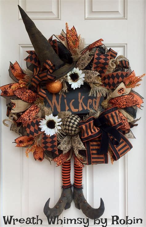 Wreaths for front door fall. Halloween Burlap & Mesh Rustic Witch Wreath with Primitive ...