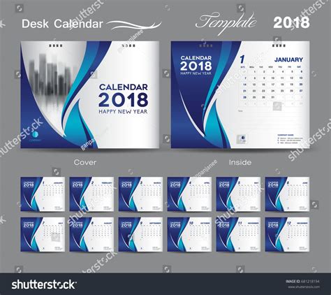 Desk Calendar 2018 Template Design Purple Cover Layout Set Of 12