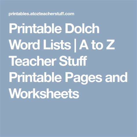 Printable Dolch Word Lists A To Z Teacher Stuff Printable Pages And