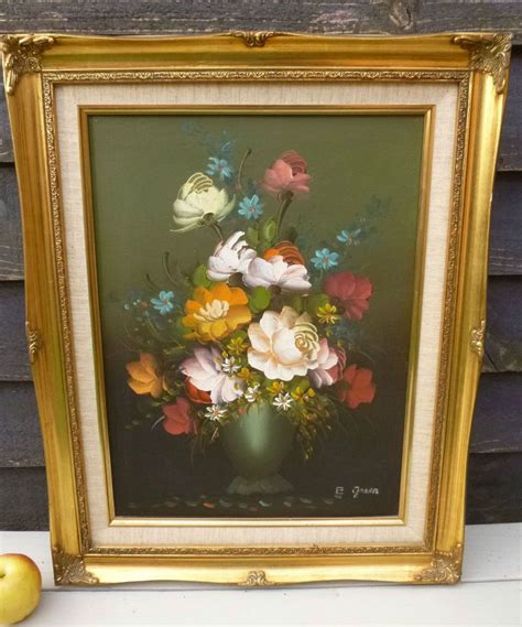 Original Vintage Oil Painting Of Flowers Still Life Floral Signed Gold