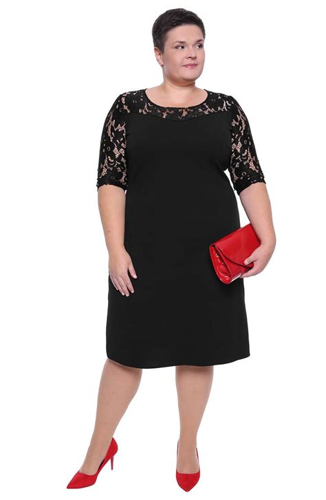 Czarna sukienka z koronkowym dekoltem Modne Duże Rozmiary dla puszystych Pań sklep internetowy