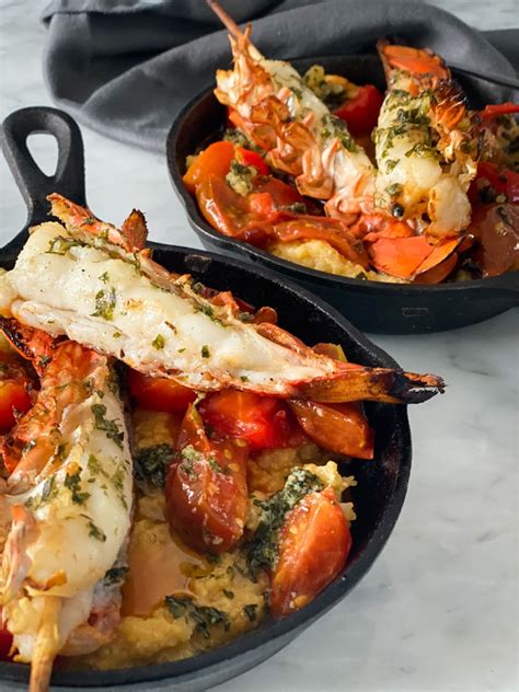 Barbecued Lobster Tails Over Dairy Free Polenta With A Sage Garlic
