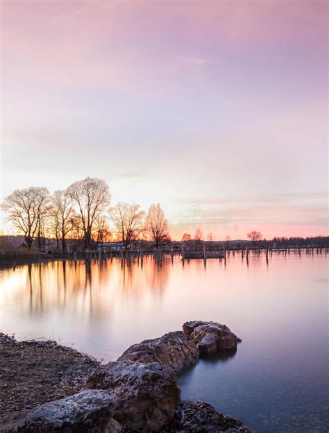 Stones At A Lake During Sunset Stock Image Image Of Trees Rest 63463001