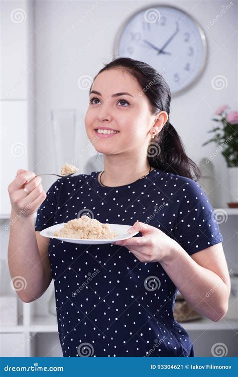 Young Woman Having Breakfast Stock Image Image Of Food Brunette