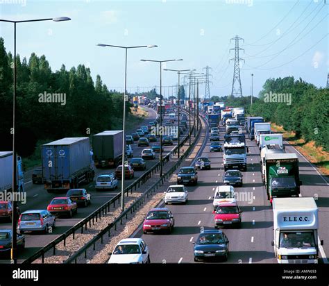 A Traffic Jam On The M5 Motorway Passing Through Birmingham In The