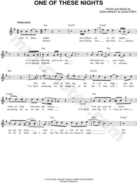 Russian translation of one of these nights by eagles. The Eagles "One of These Nights" Sheet Music (Leadsheet ...