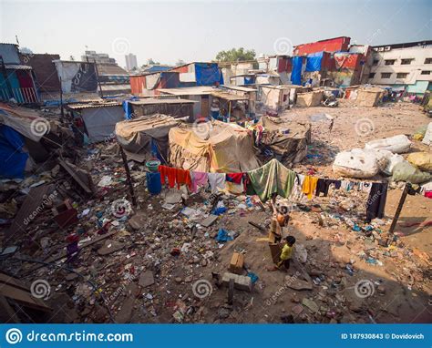 Poor And Impoverished Slums Of Dharavi In The City Of Mumbai Editorial