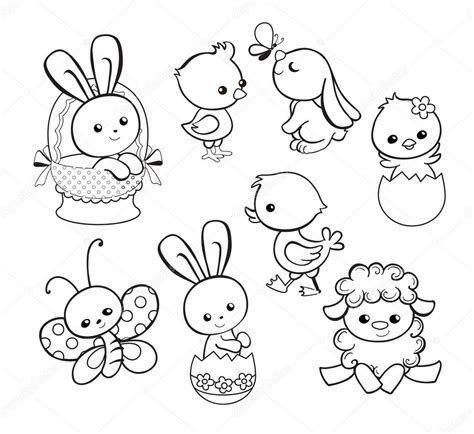 While there are plenty of coloring books lining the shelves of craft stores, sometimes all you need is one simple page. Happy Easter holiday illustration with cute chicken, bunny ...