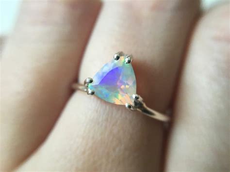 Trillioin Faceted Ethiopian Opal Ring Sterling Silver Opal Ring