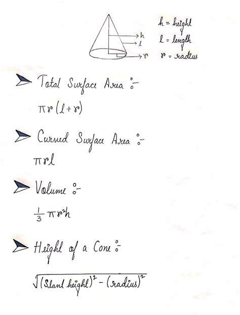 Cone Formula Sheet Conceptera
