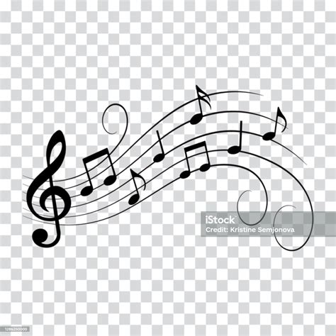 Music Notes Wavy Design With Swirls Vector Illustration Stock