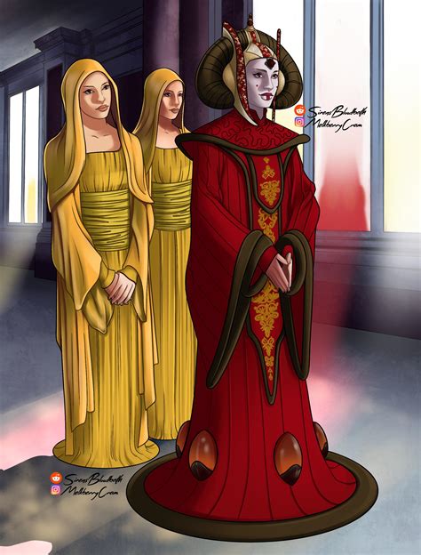 Queen Amidala And Her Handmaidens Walking Through The Palace Drawing