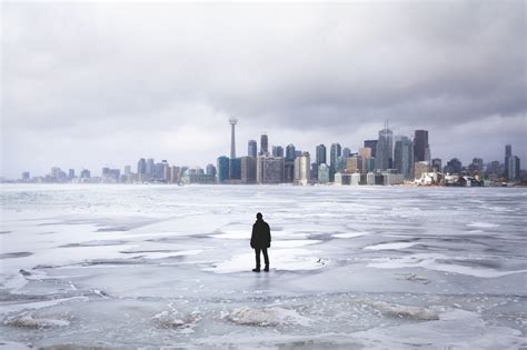 Alex Strohl Eric Standing On Frozen Lake Ontario Toronto For
