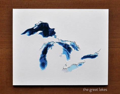 Great Lakes Map Art Bathymetric Layered Map Handmade Etsy Lake Map