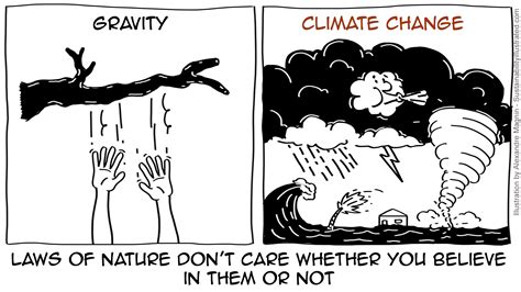 Please help us reduce our garbage and improve our energy. Climate change is like gravity: sustainability cartoon #1