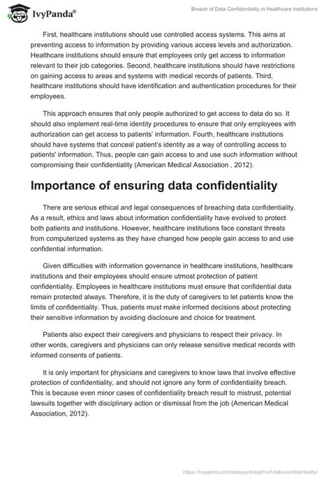 Breach Of Data Confidentiality In Healthcare Institutions 821 Words