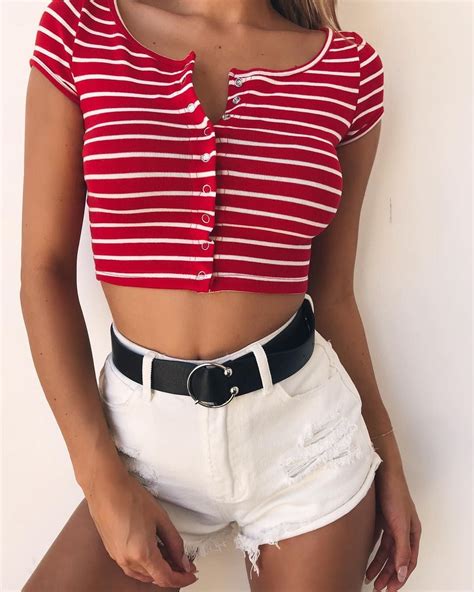 The ‘striped Crop And ‘new York Denim Short 💋 Tigermist Striped Crop Top Striped Shorts