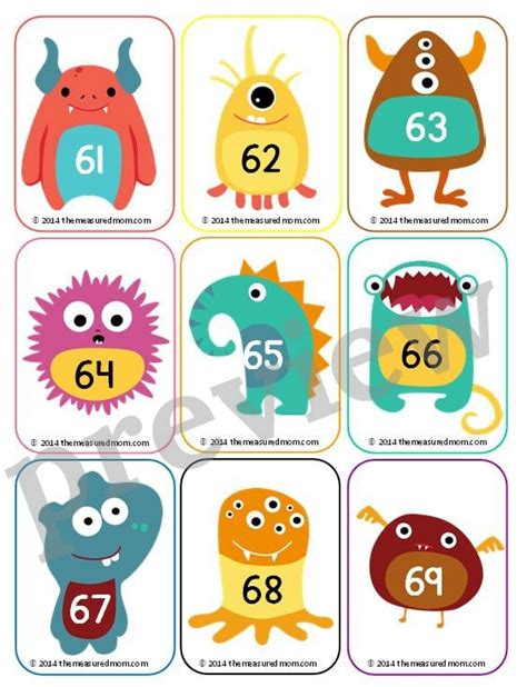 Number Flashcards 1 50 Printable Monster Number Flash Cards Free