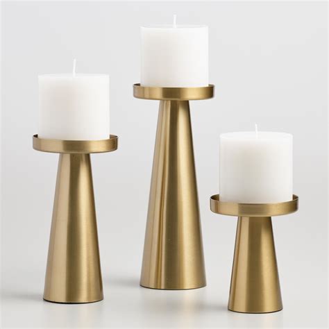 Brushed Gold Metal Contemporary Pillar Candleholder World Market In