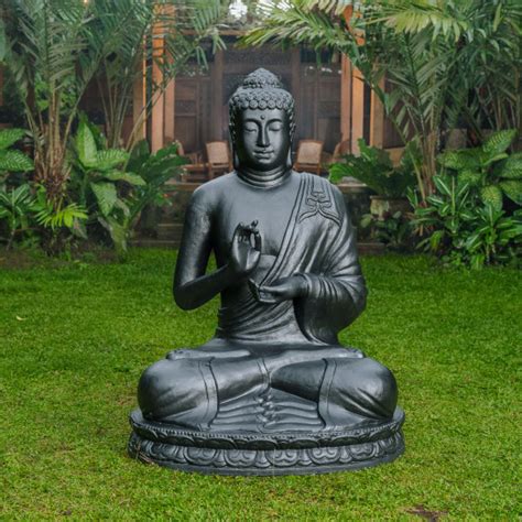 Statue De Bouddha Assis En Fibre De Verre Position Chakra 150 Cm Noir