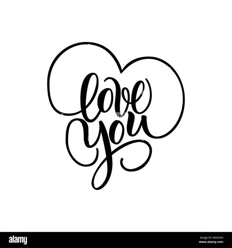 Love You Hand Written Brush Lettering With Hearts Romantic