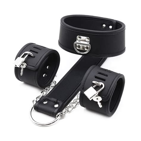 bondage slave pu leather neck collar wrist cuffs restraints belt fetish couples toys sex