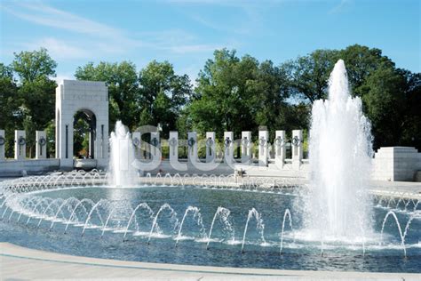 Water Fountains At World War Two Memorial Washington Dc Stock Photo