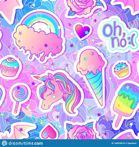 Colorful Seamless Pattern Unicorn Sweets Rainbow Ice Cream